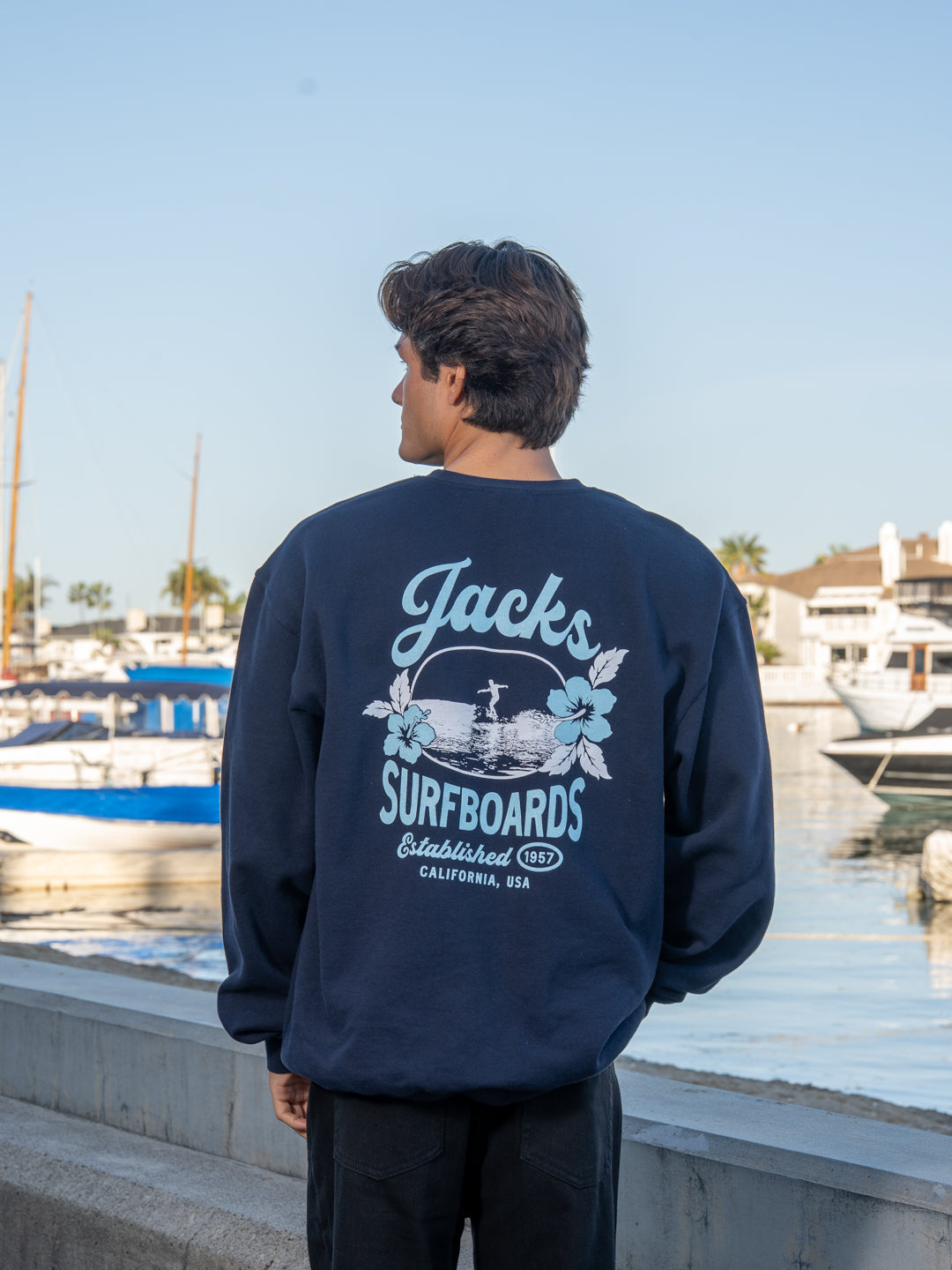 Jack's Surfboards Men's Tip Toe Classic Long Sleeve Crewneck Sweatshirt - Navy
