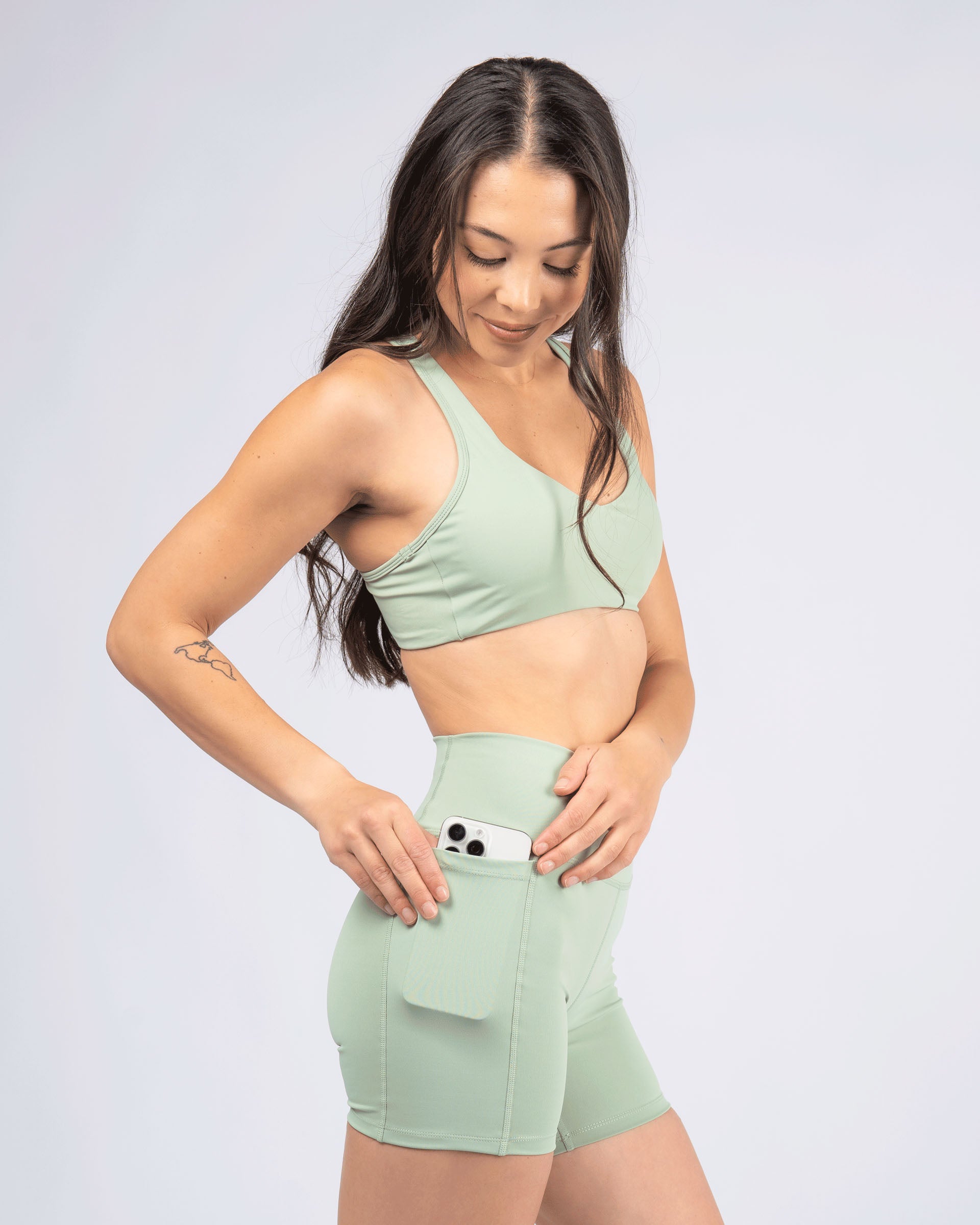 Sara Kathryns x JS Active "Pace Me Pocket" Biker Shorts- Honeydew