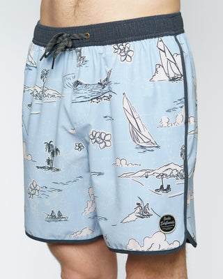 17" Pacific Map Volley Shorts - Blue