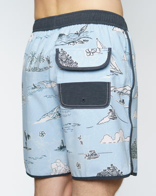 17" Pacific Map Volley Shorts - Blue