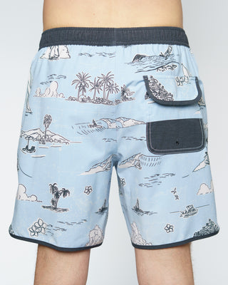 17" Pacific Map Volley Shorts - Blue