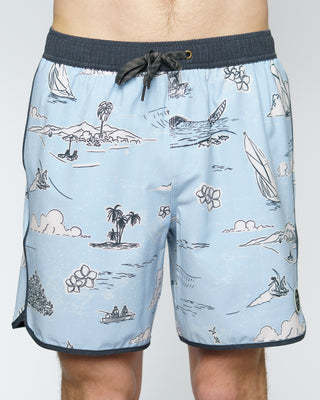 17" Pacific Map Volley Shorts - Blue