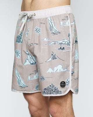 17" Pacific Map Volley Shorts - Brown