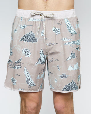 17" Pacific Map Volley Shorts - Brown