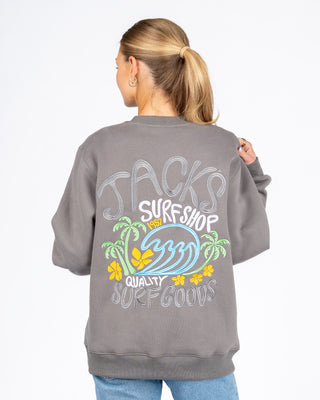 Paradise Embroidered Crewneck Sweatshirt - Charcoal