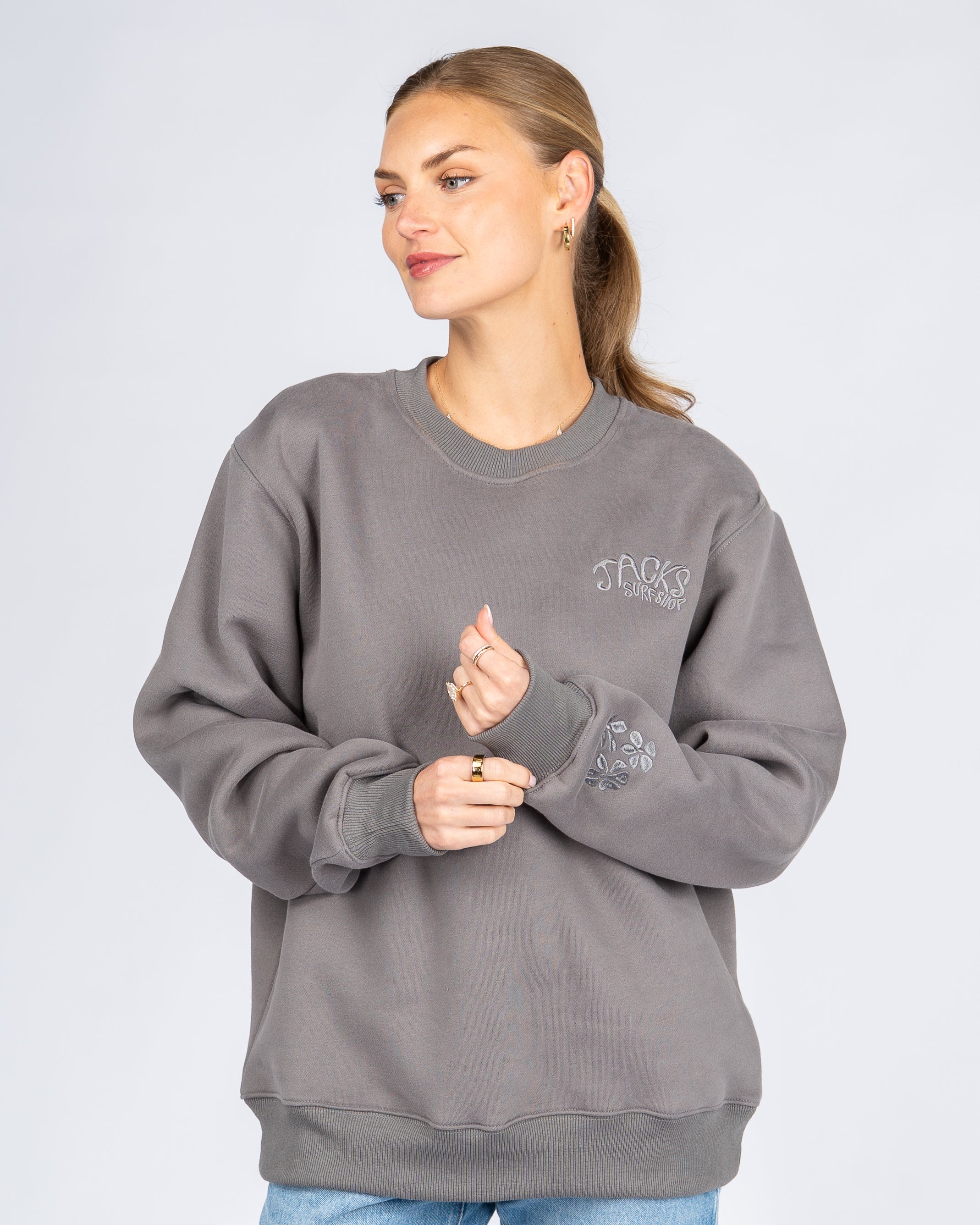 Paradise Embroidered Crewneck Sweatshirt - Charcoal