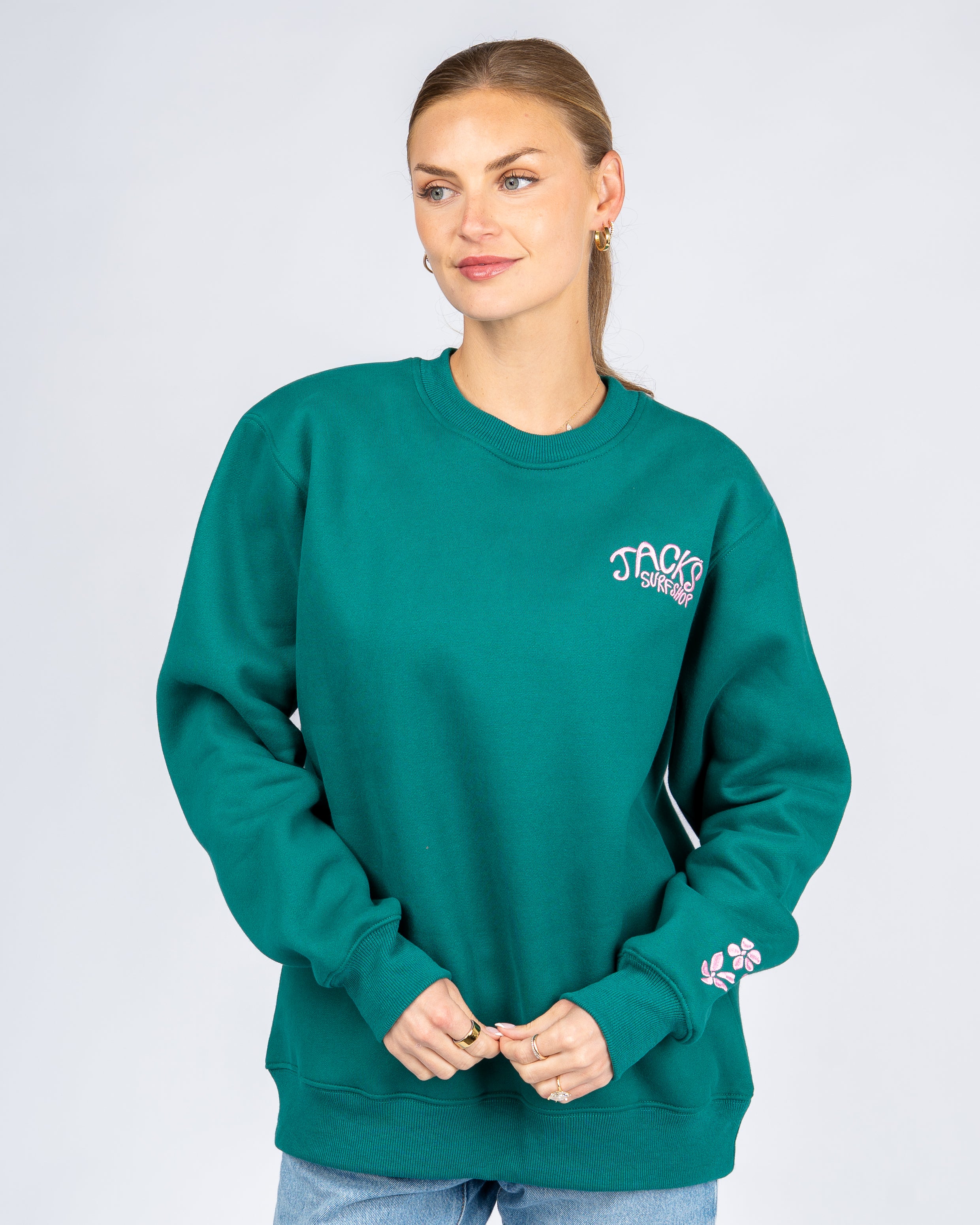 Paradise Embroidered Crewneck Sweatshirt - Green