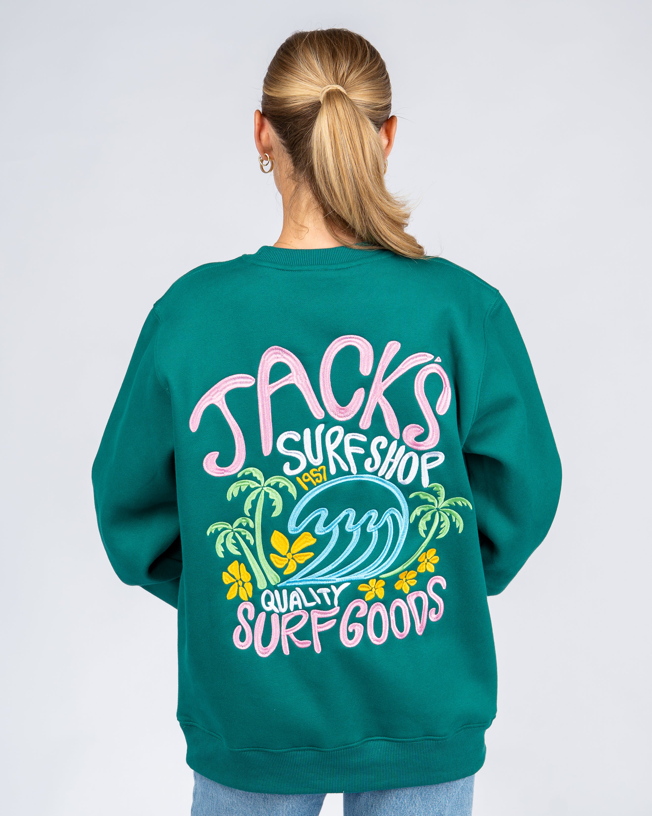 Paradise Embroidered Crewneck Sweatshirt - Green