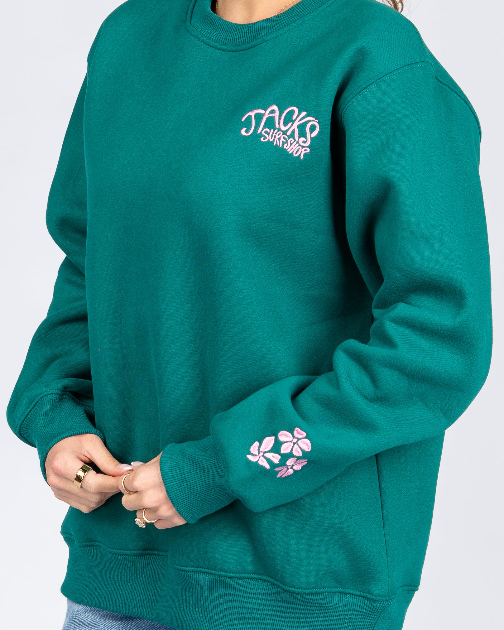 Paradise Embroidered Crewneck Sweatshirt - Green