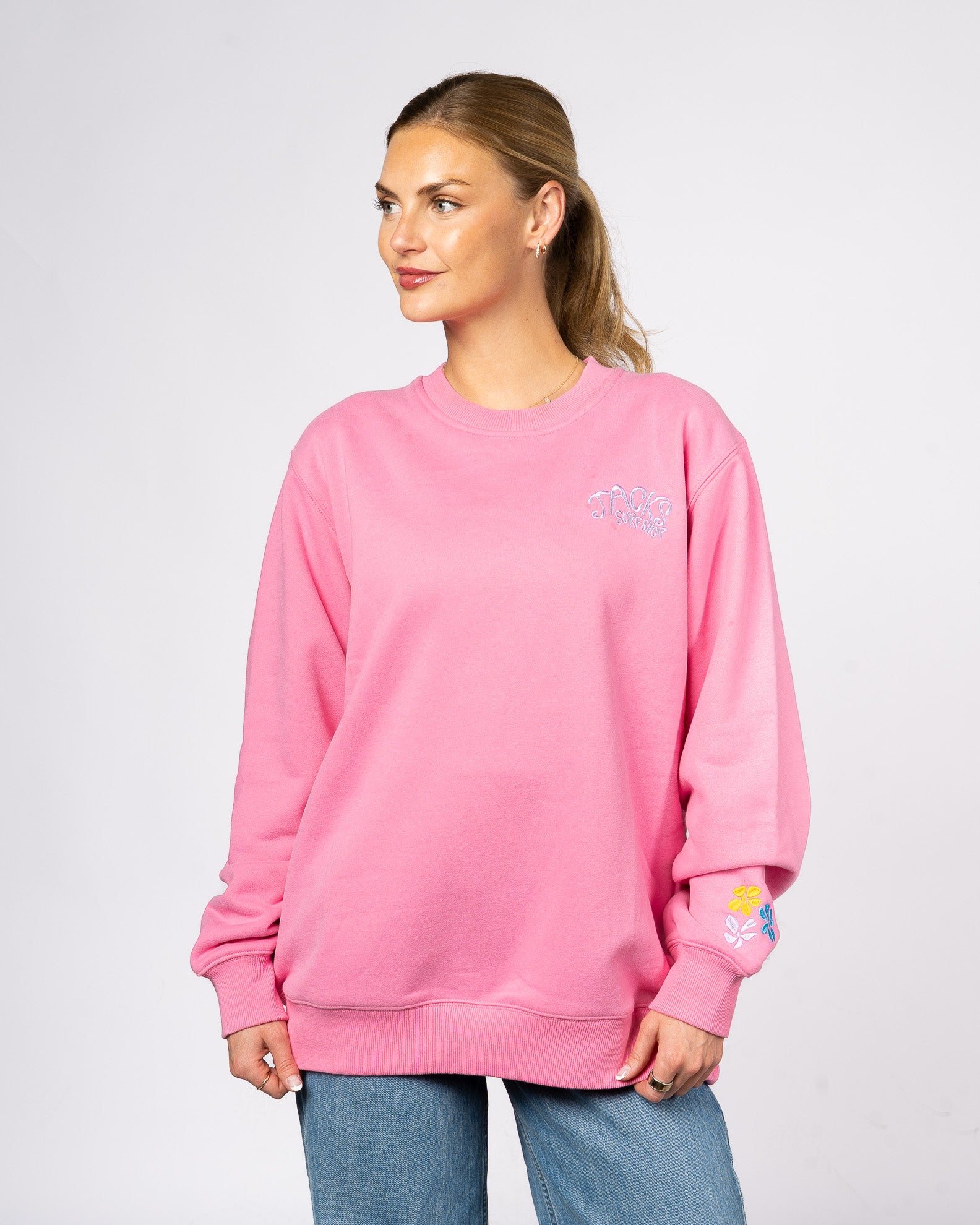Paradise Embroidered Crewneck Sweatshirt - Pink – Jack's Surfboards