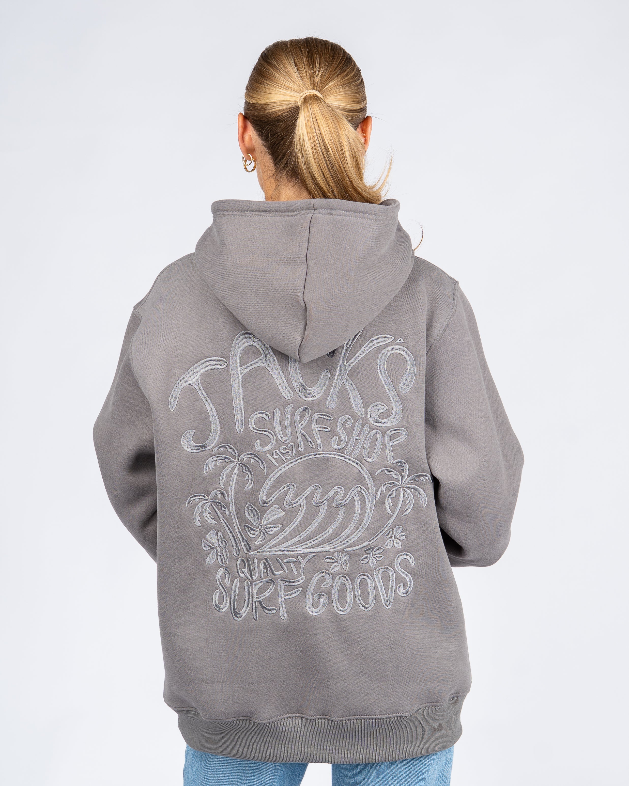 Paradise Embroidered Pullover Hoodie - Charcoal