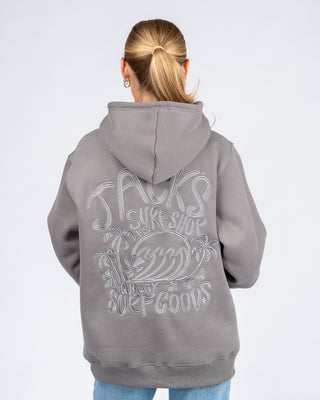 Paradise Embroidered Pullover Hoodie - Charcoal