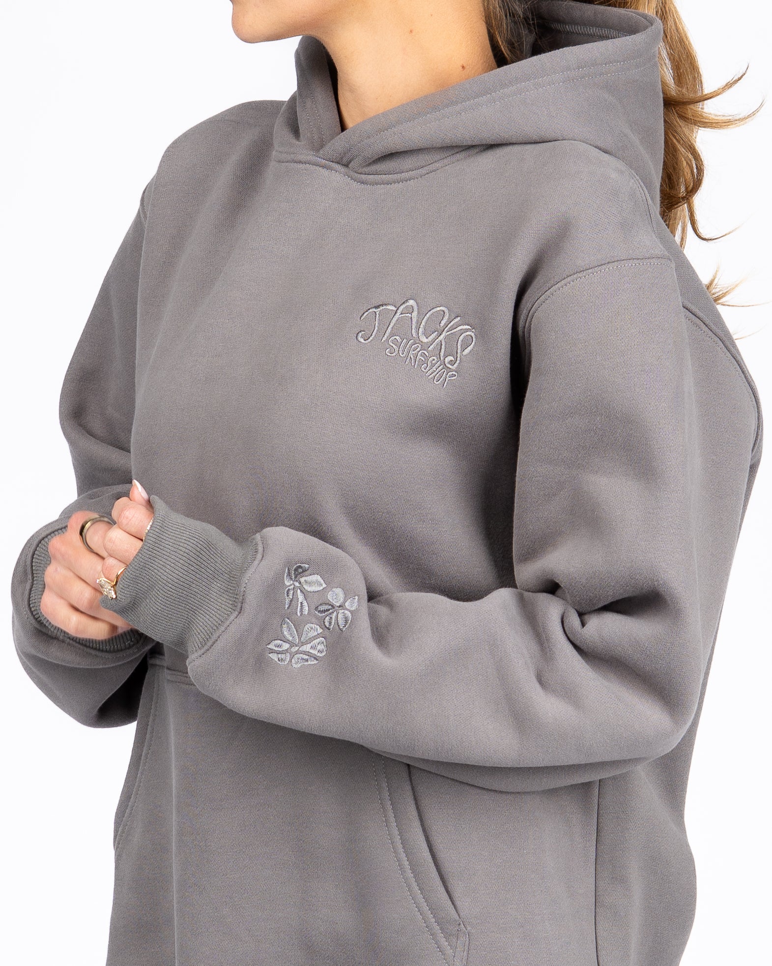 Paradise Embroidered Pullover Hoodie - Charcoal