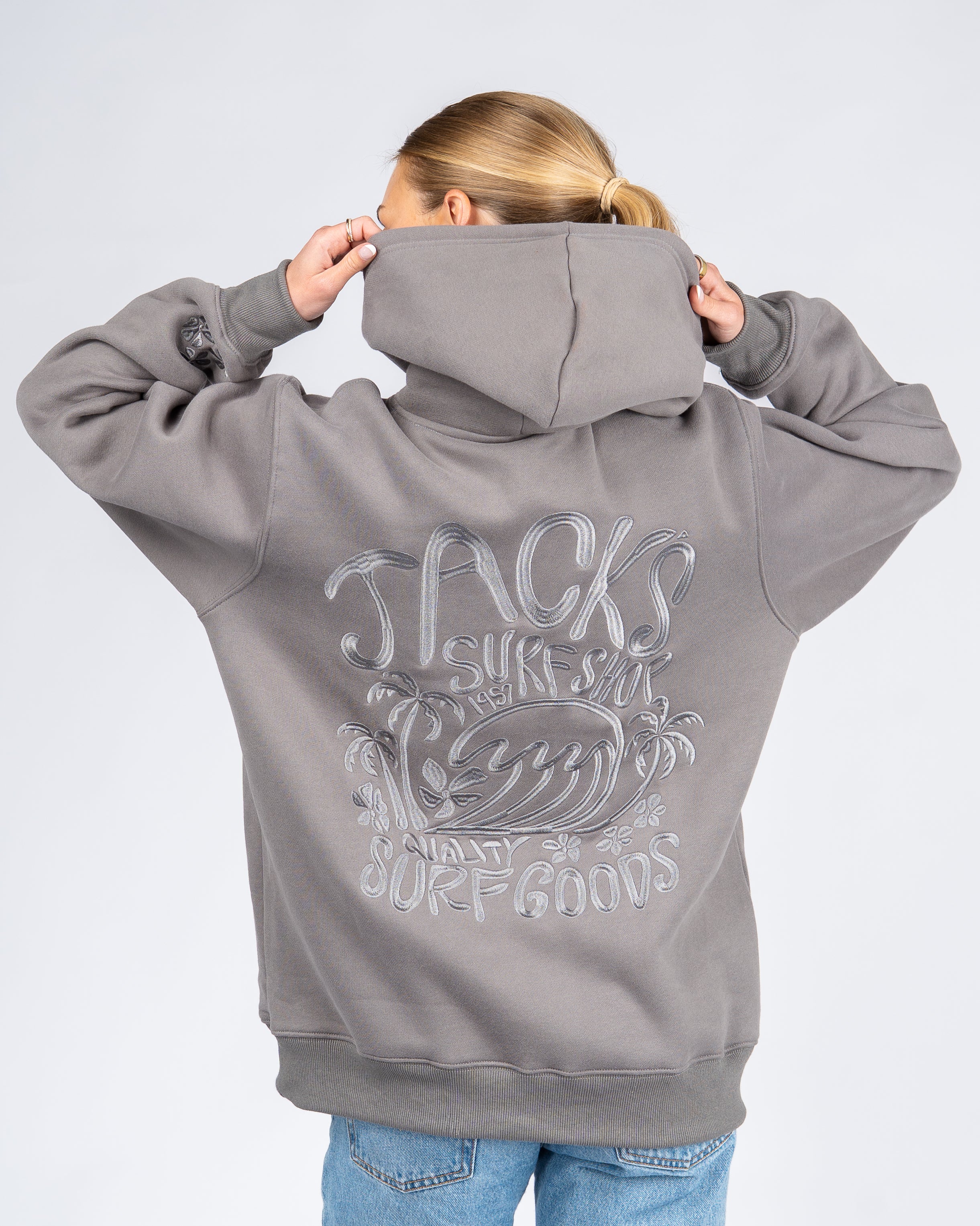 Paradise Embroidered Pullover Hoodie - Charcoal