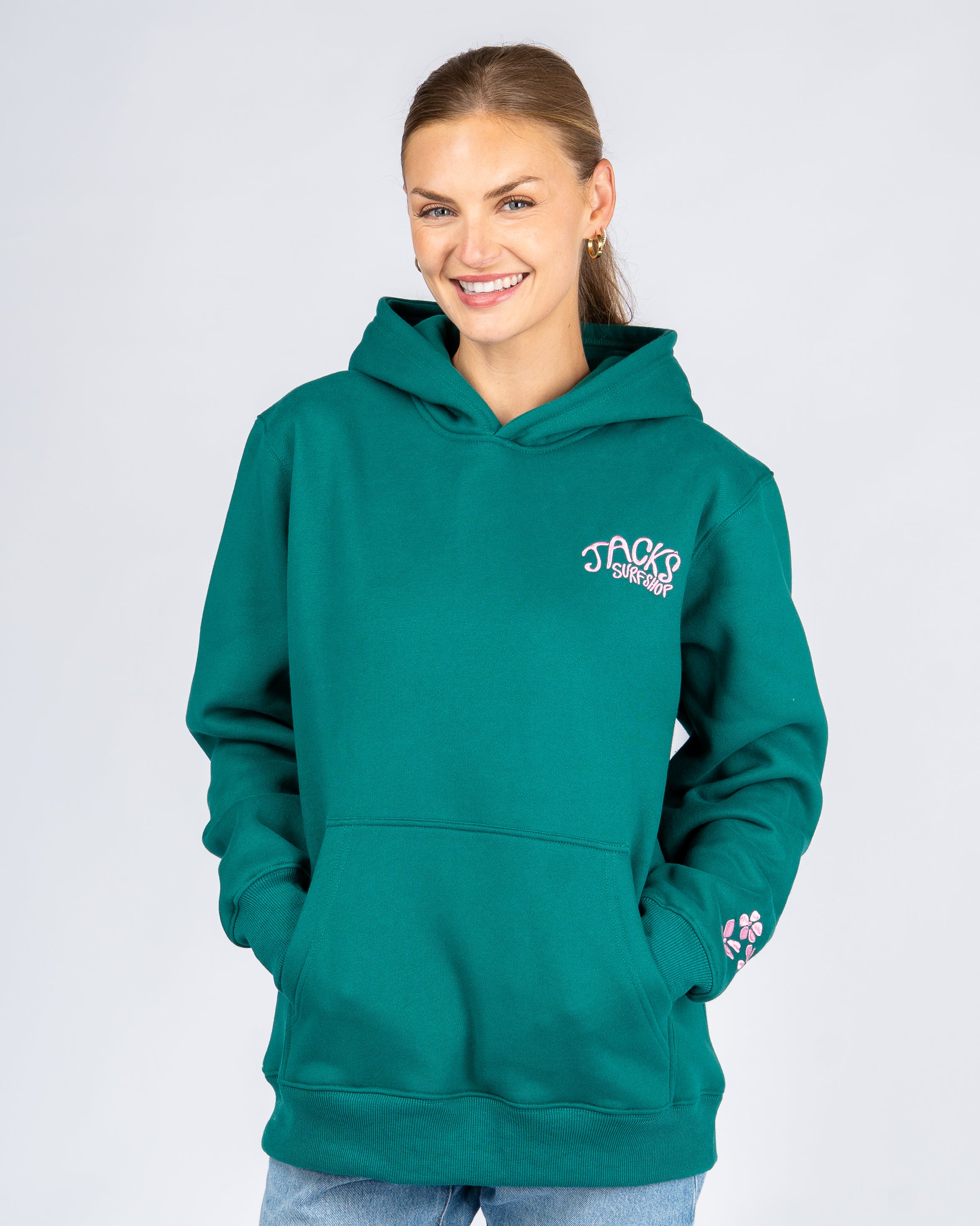 Paradise Embroidered Pullover Hoodie - Green