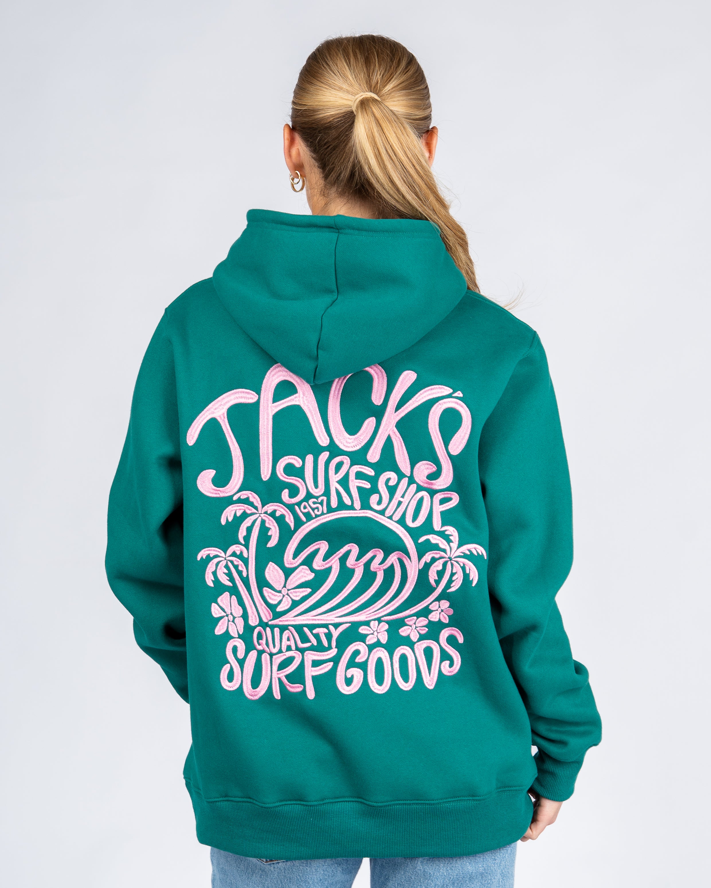 Paradise Embroidered Pullover Hoodie - Green