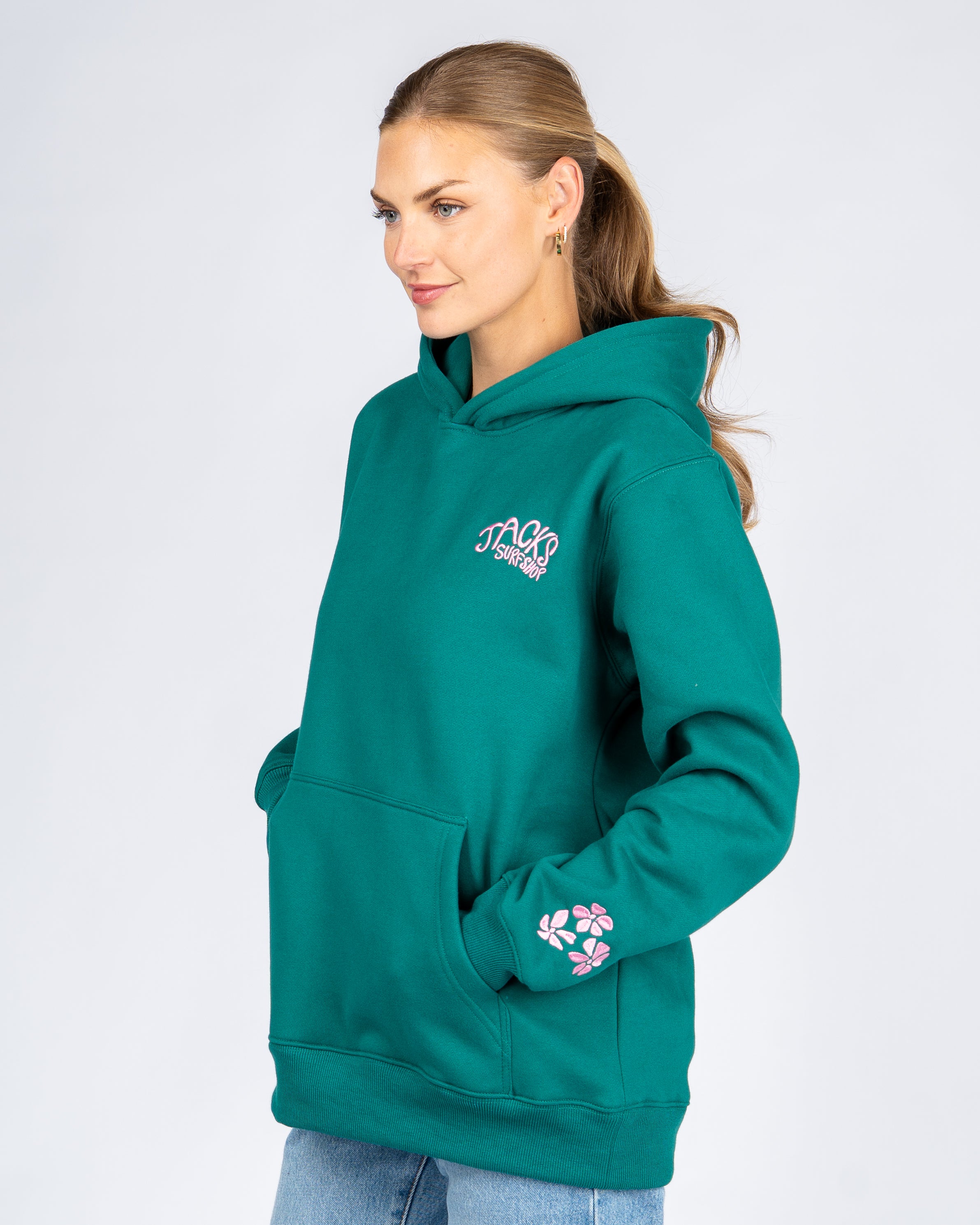 Paradise Embroidered Pullover Hoodie - Green