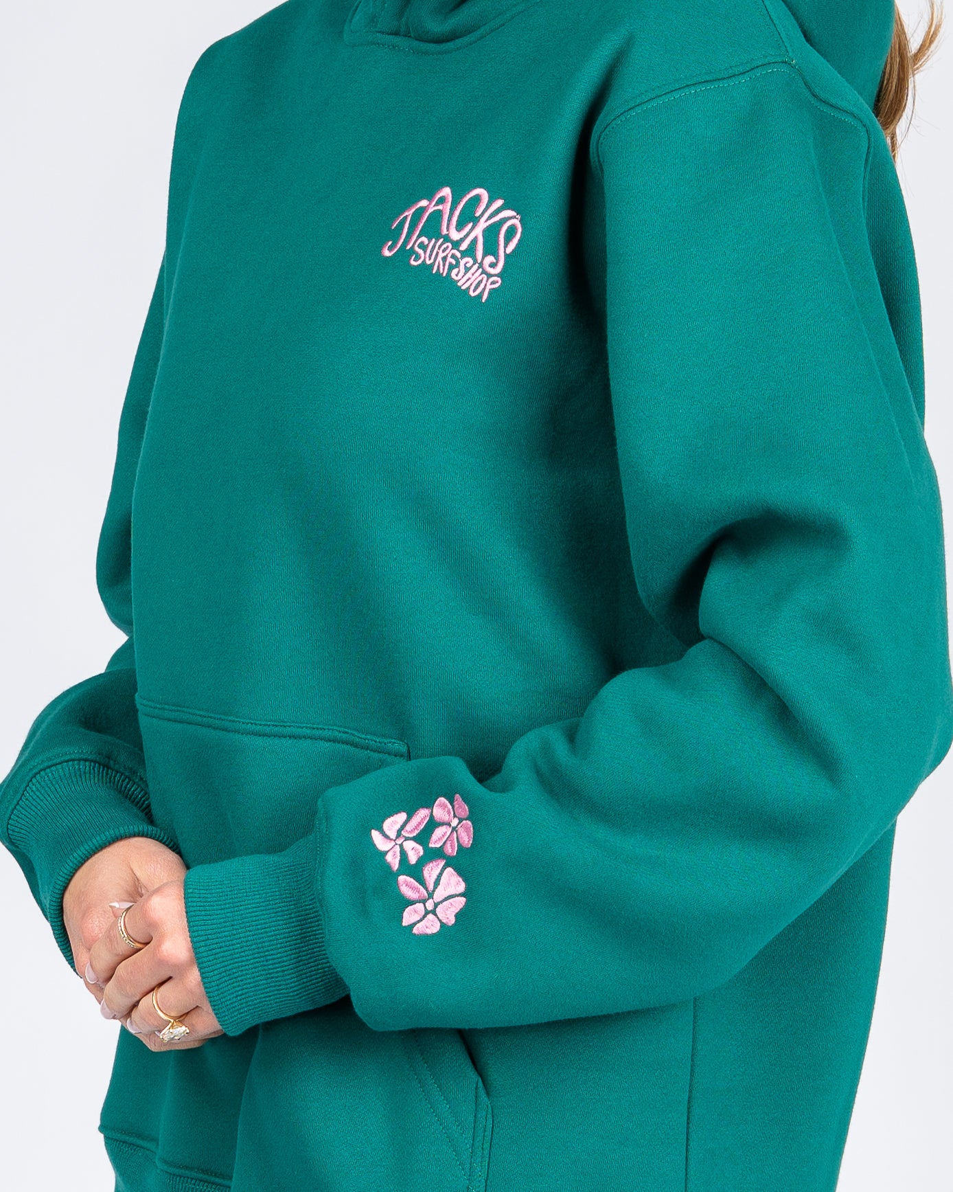 Paradise Embroidered Pullover Hoodie - Green
