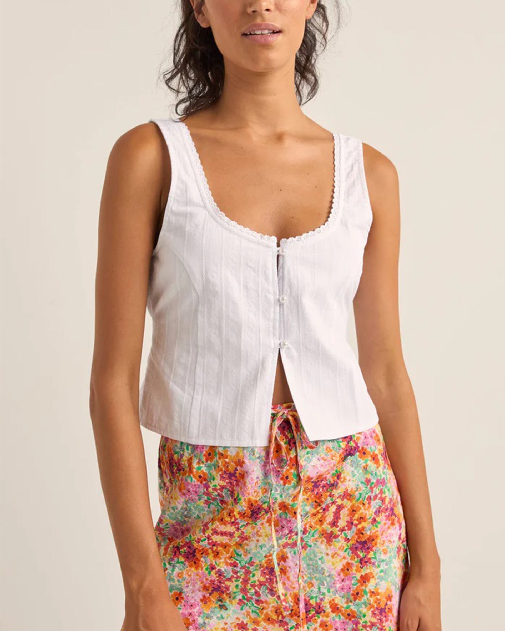 Rhythm Women's Brighton Front Button Top - White