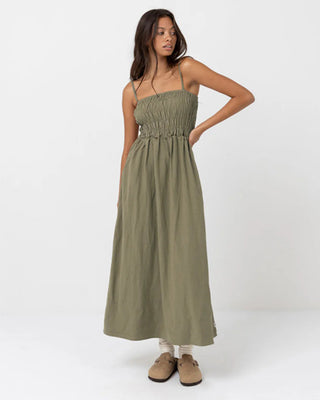 Rhythm Women's Classic Shirred Midi Dress - Olive