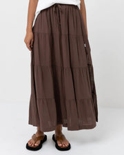 Rhythm Women's Classic Tiered Maxi Skirt - Chocolate