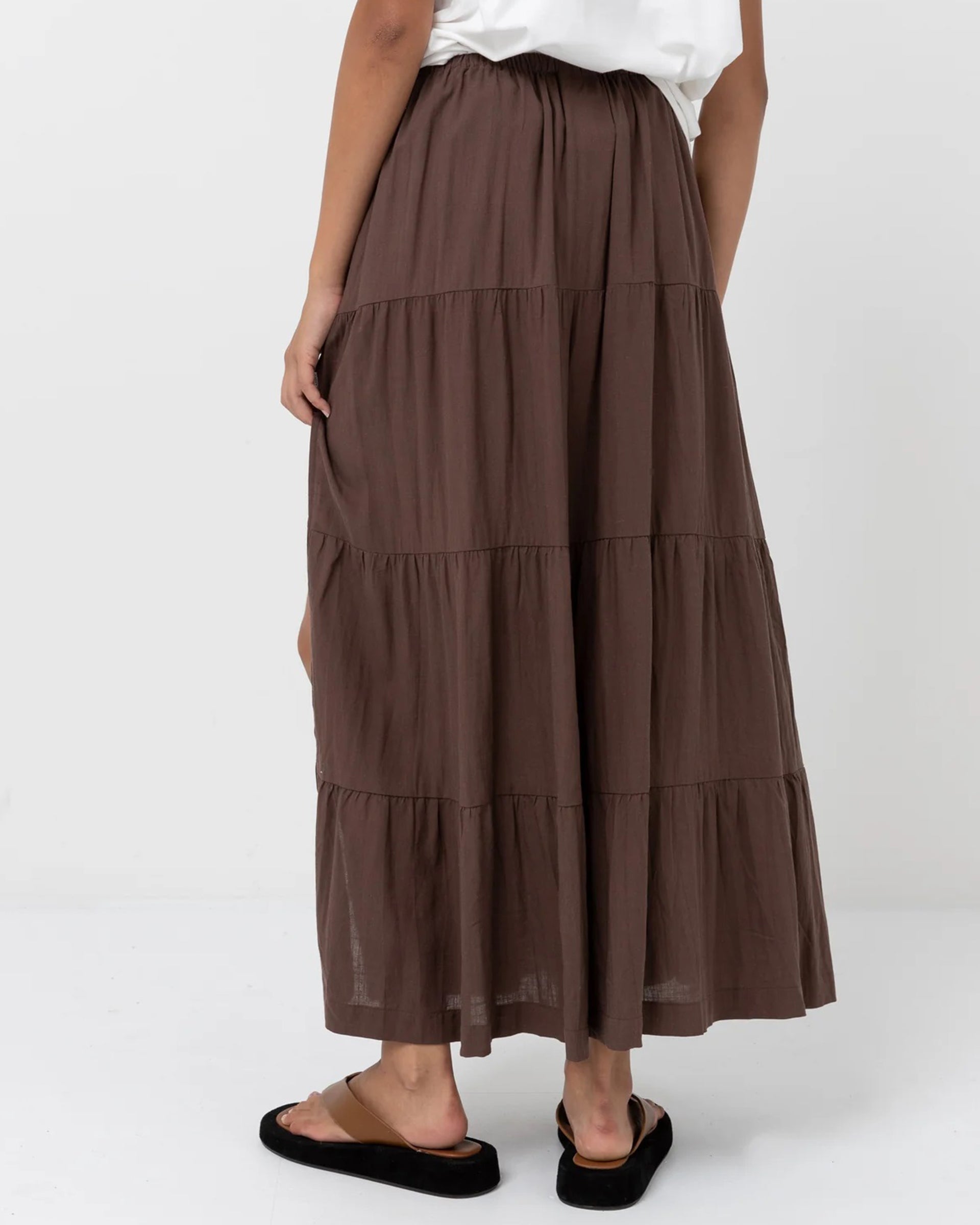 Rhythm Women's Classic Tiered Maxi Skirt - Chocolate