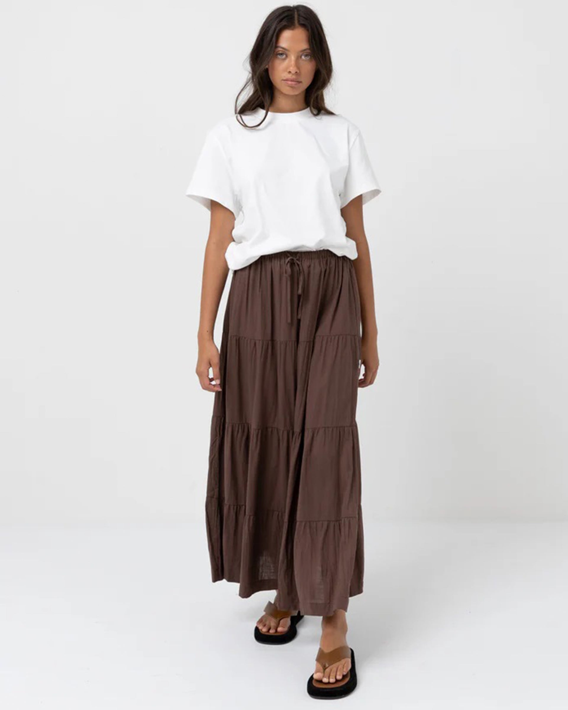 Rhythm Women's Classic Tiered Maxi Skirt - Chocolate