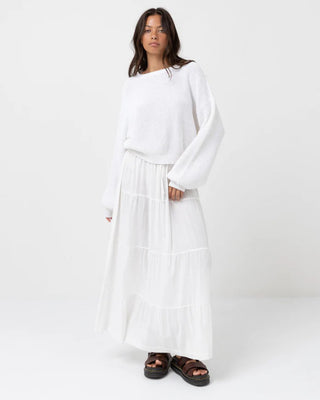 Rhythm Women's Classic Tiered Maxi Skirt - White