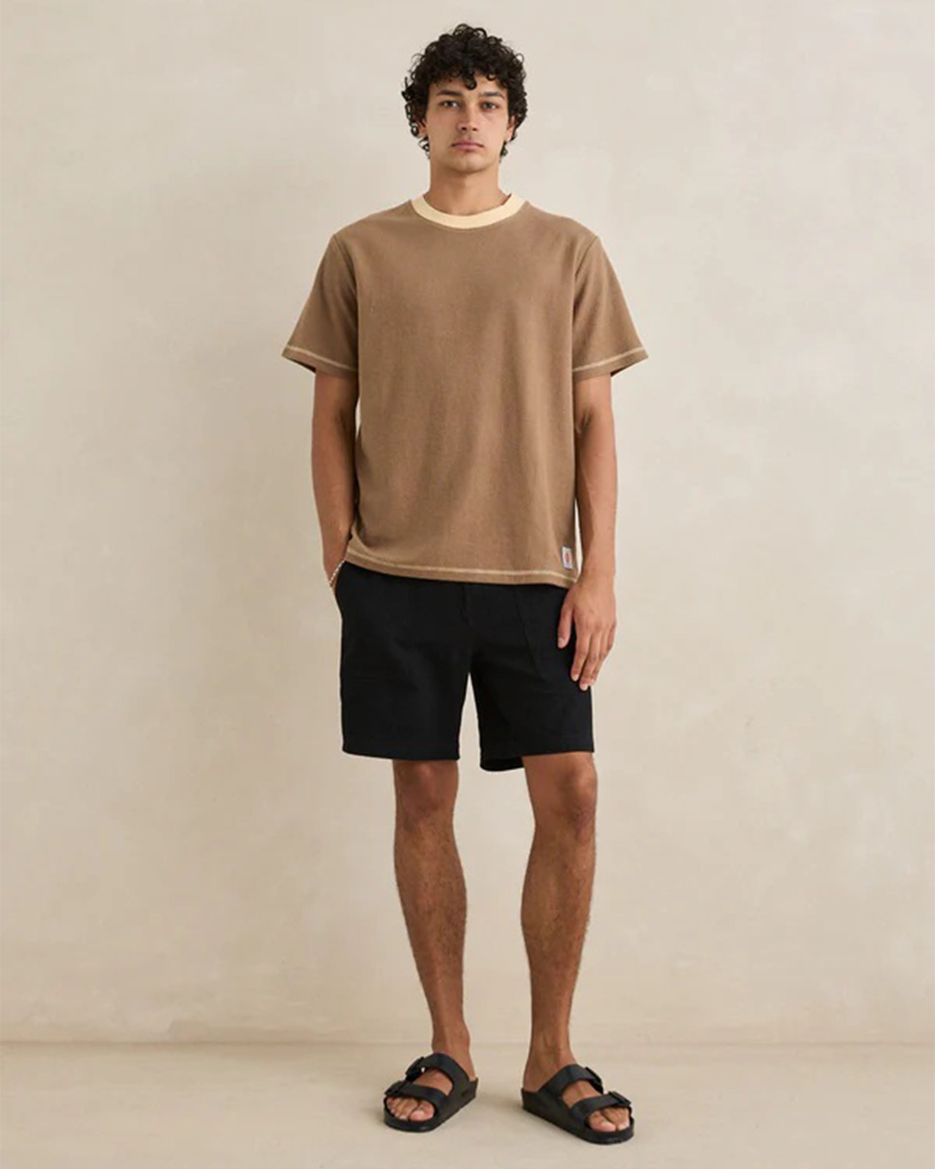 Rhythm Contrast Vintage Terry Short Sleeve T-Shirt - Latte