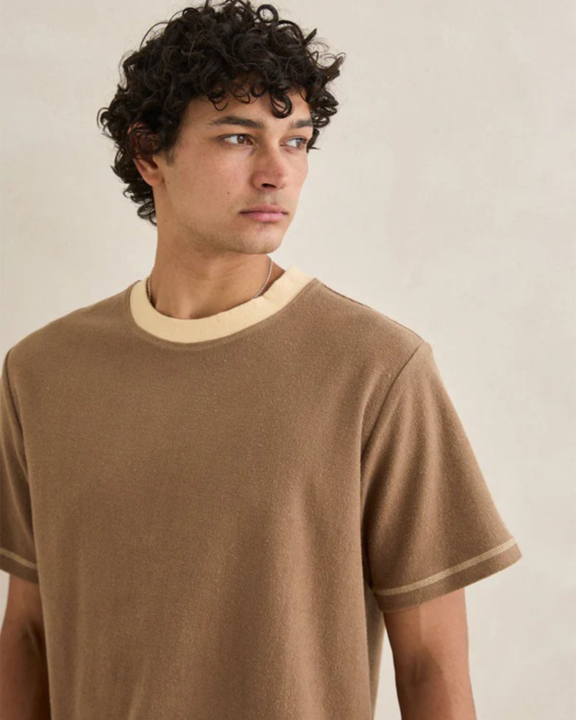Rhythm Contrast Vintage Terry Short Sleeve T-Shirt - Latte