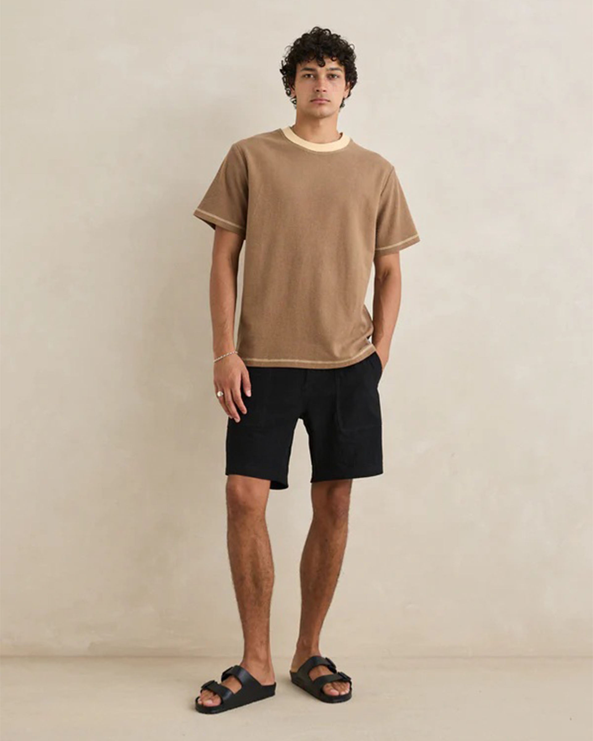 Rhythm Contrast Vintage Terry Short Sleeve T-Shirt - Latte