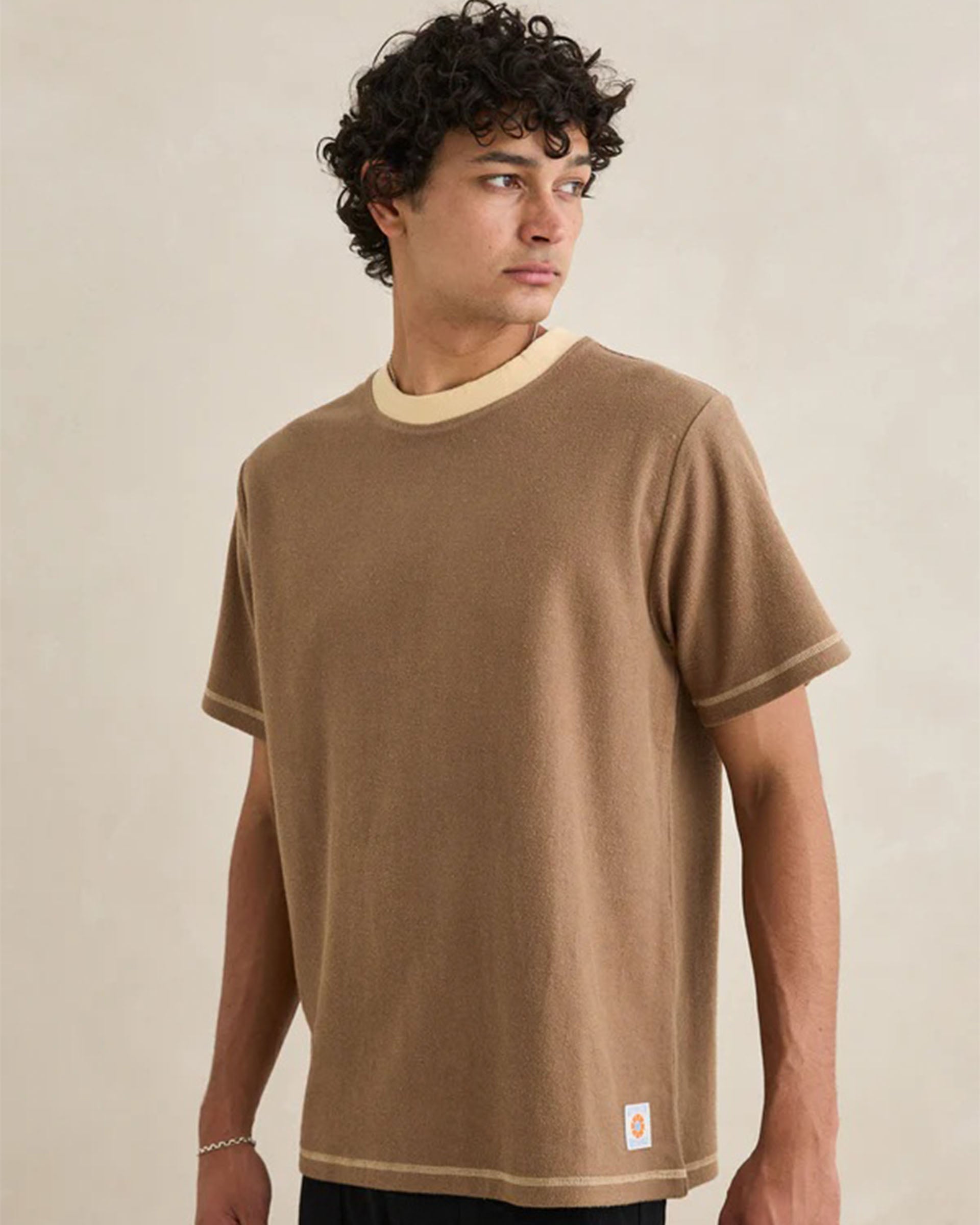 Rhythm Contrast Vintage Terry Short Sleeve T-Shirt - Latte