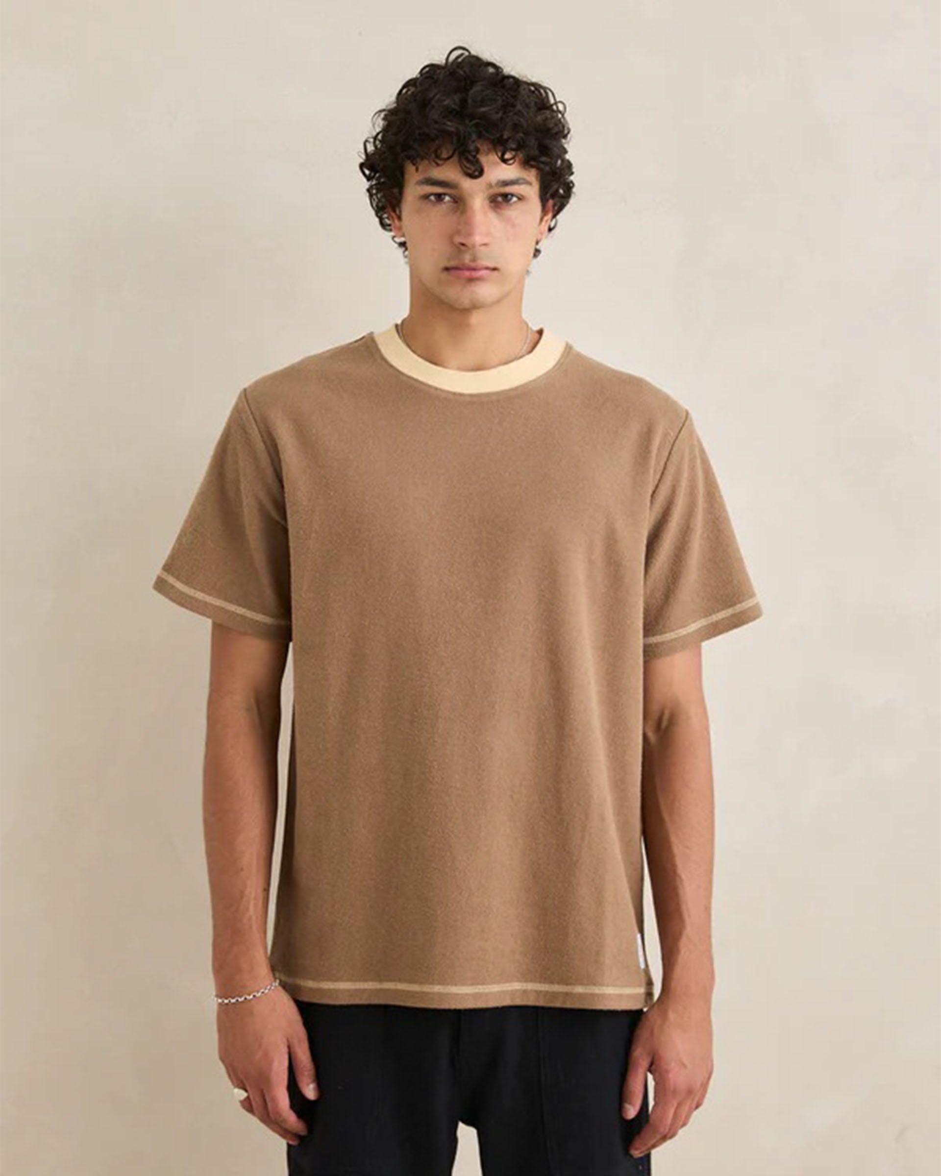 Rhythm Contrast Vintage Terry Short Sleeve T-Shirt - Latte