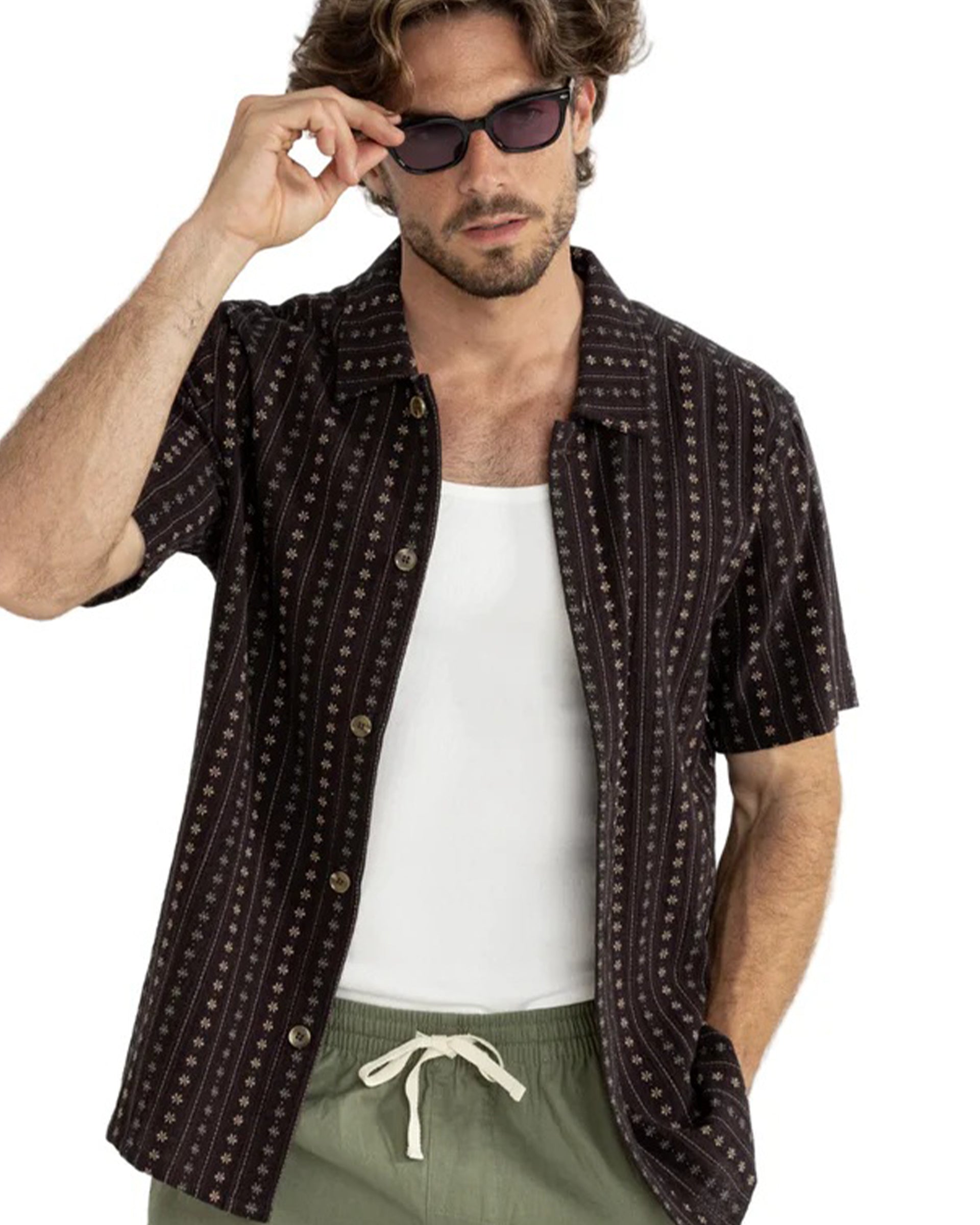 Dakota Stripe S/S Shirt - Chocolate