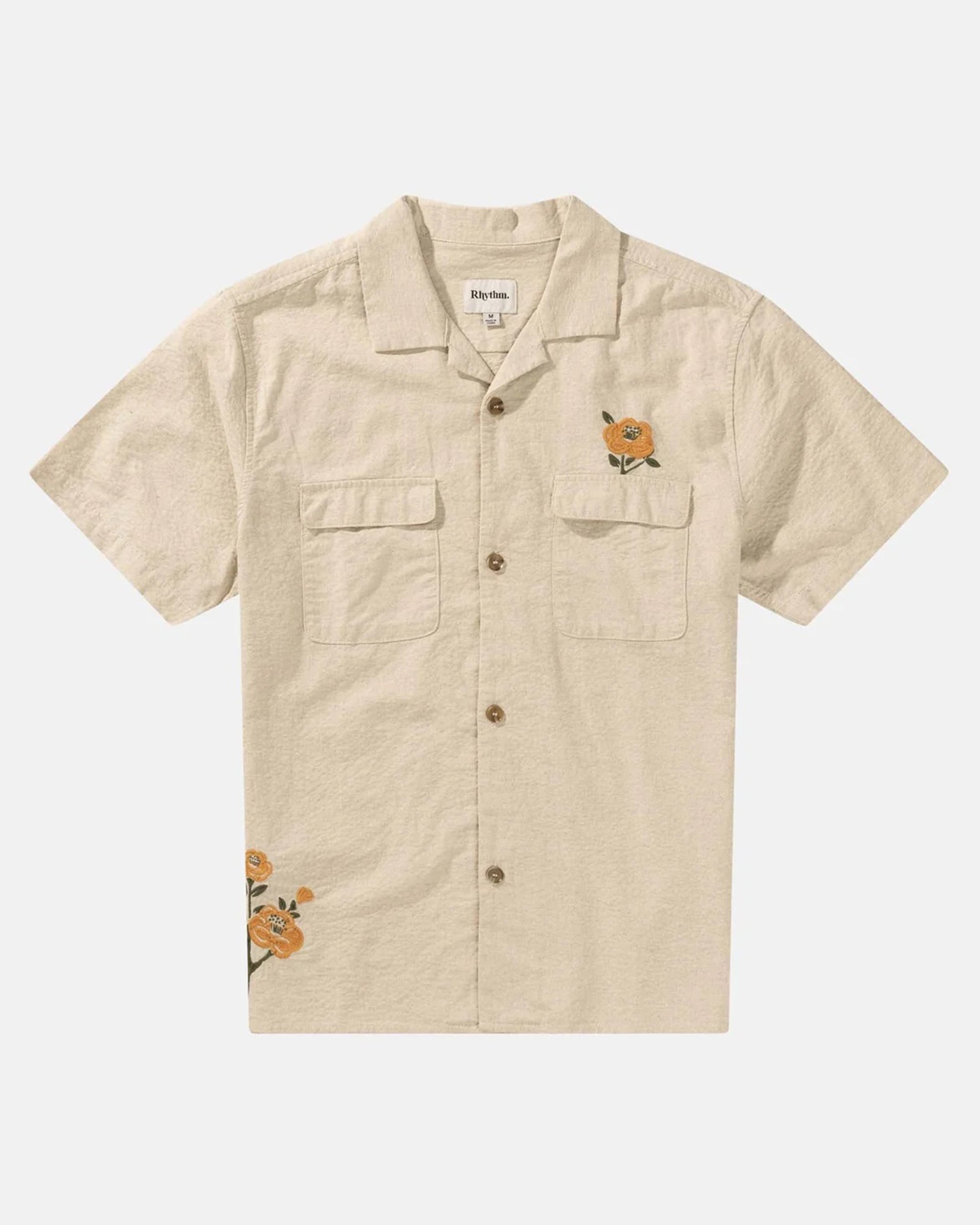 Rhythm Embroidered Seersucker Short Sleeve Shirt - Natural