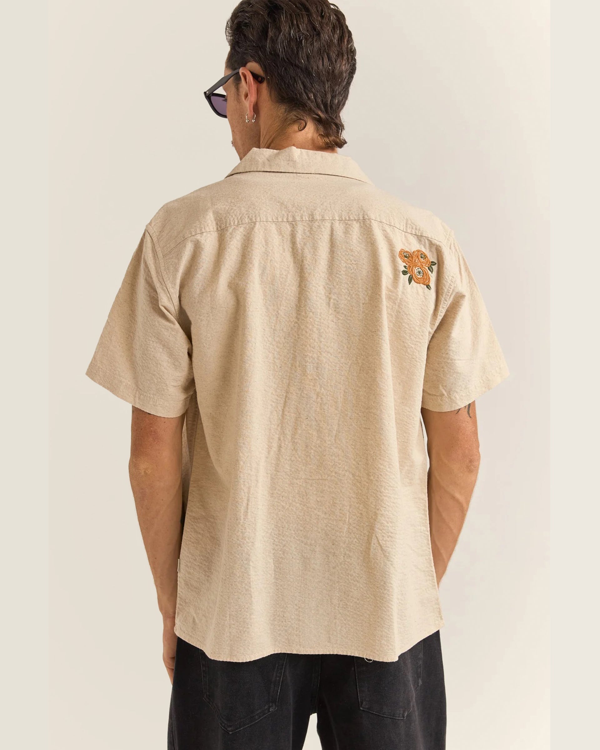 Rhythm Embroidered Seersucker Short Sleeve Shirt - Natural