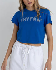 Rhythm Women's Rhythm Flower Crop Crew Short Sleeve T-Shirt - Blue
