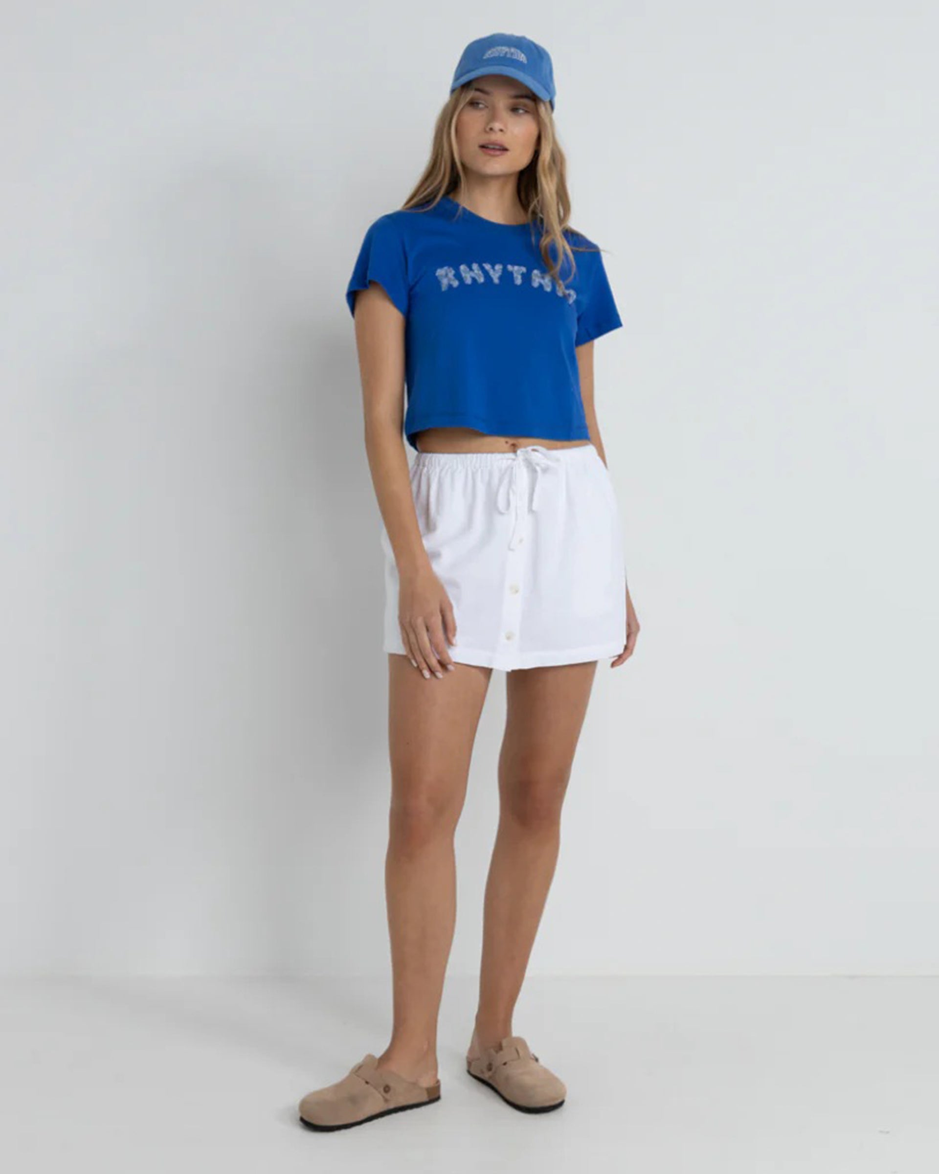 Rhythm Women's Rhythm Flower Crop Crew Short Sleeve T-Shirt - Blue