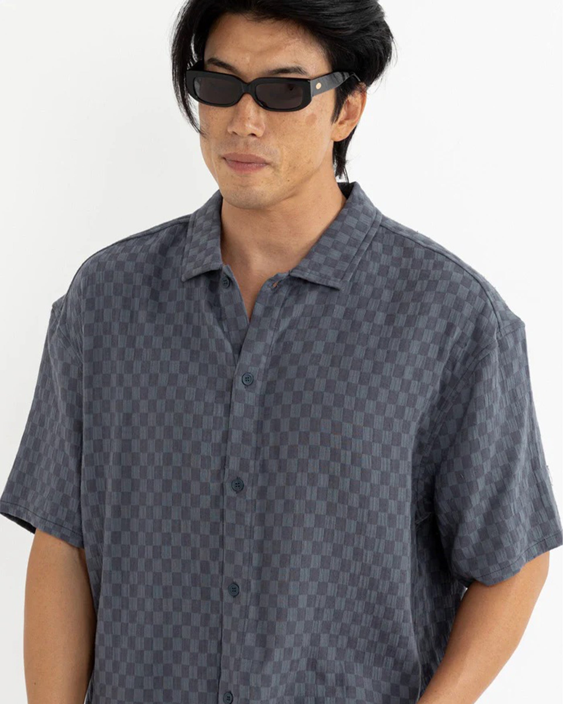 Rhythm Leads Relaxed Check Short Sleeve Shirt - Blue Sea