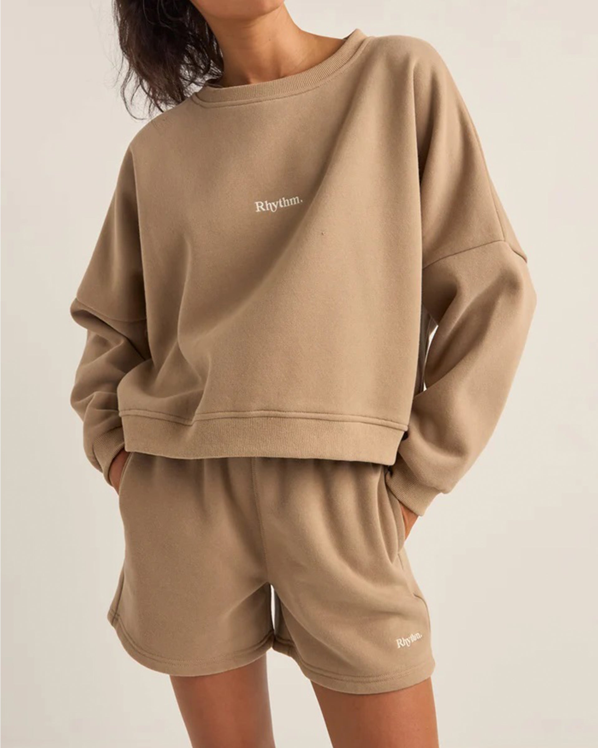 Rhythm Women's Logo Crew Neck Fleece - Taupe