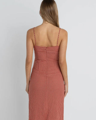 Lola Check Gathered Maxi Dress - Red