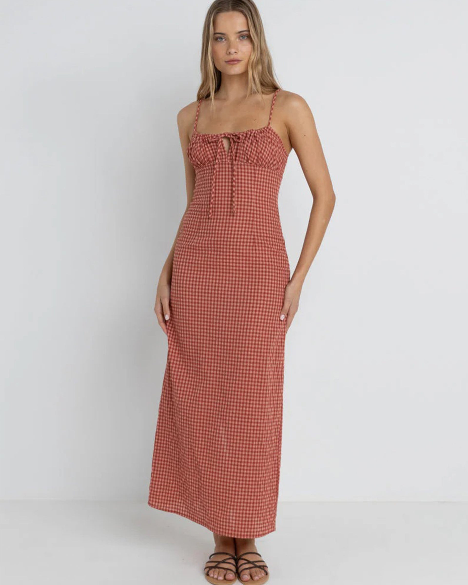 Rhythm - Lola Check Gathered Maxi Dress Red / M Rhythm - Lola Check Gathered Maxi Dress Red / M