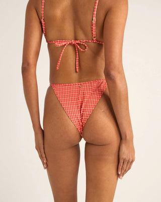 Lola Check Adjustable Side Hi Cut String Pant - Red