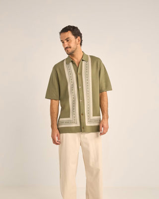 Rhythm Loma Knitted Short Sleeve Shirt - Sage