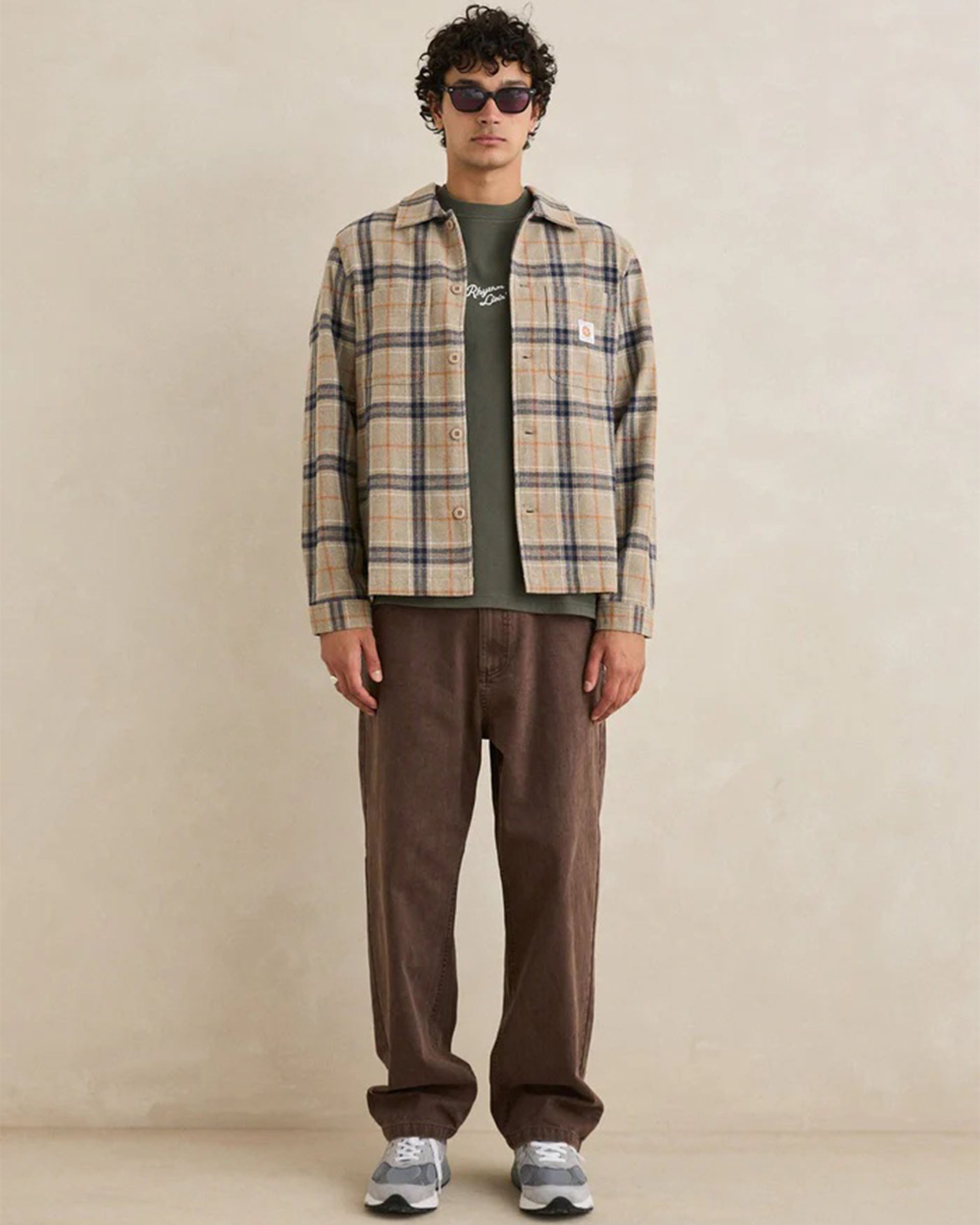 Rhythm Oscar Check Long Sleeve Shirt - Stone