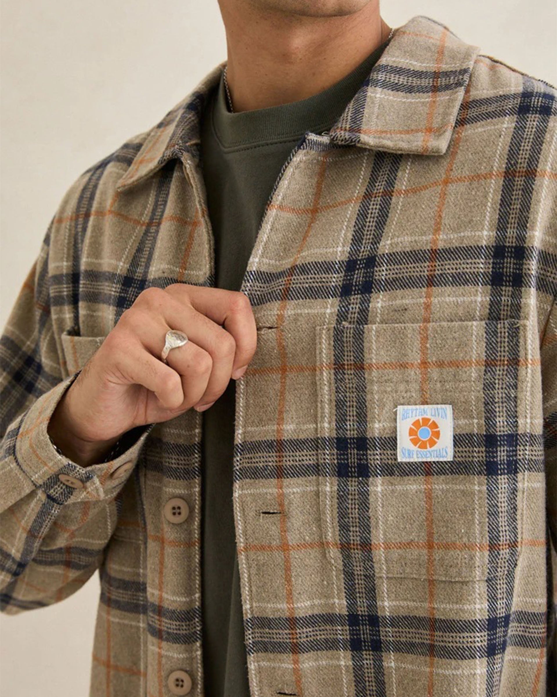Rhythm Oscar Check Long Sleeve Shirt - Stone
