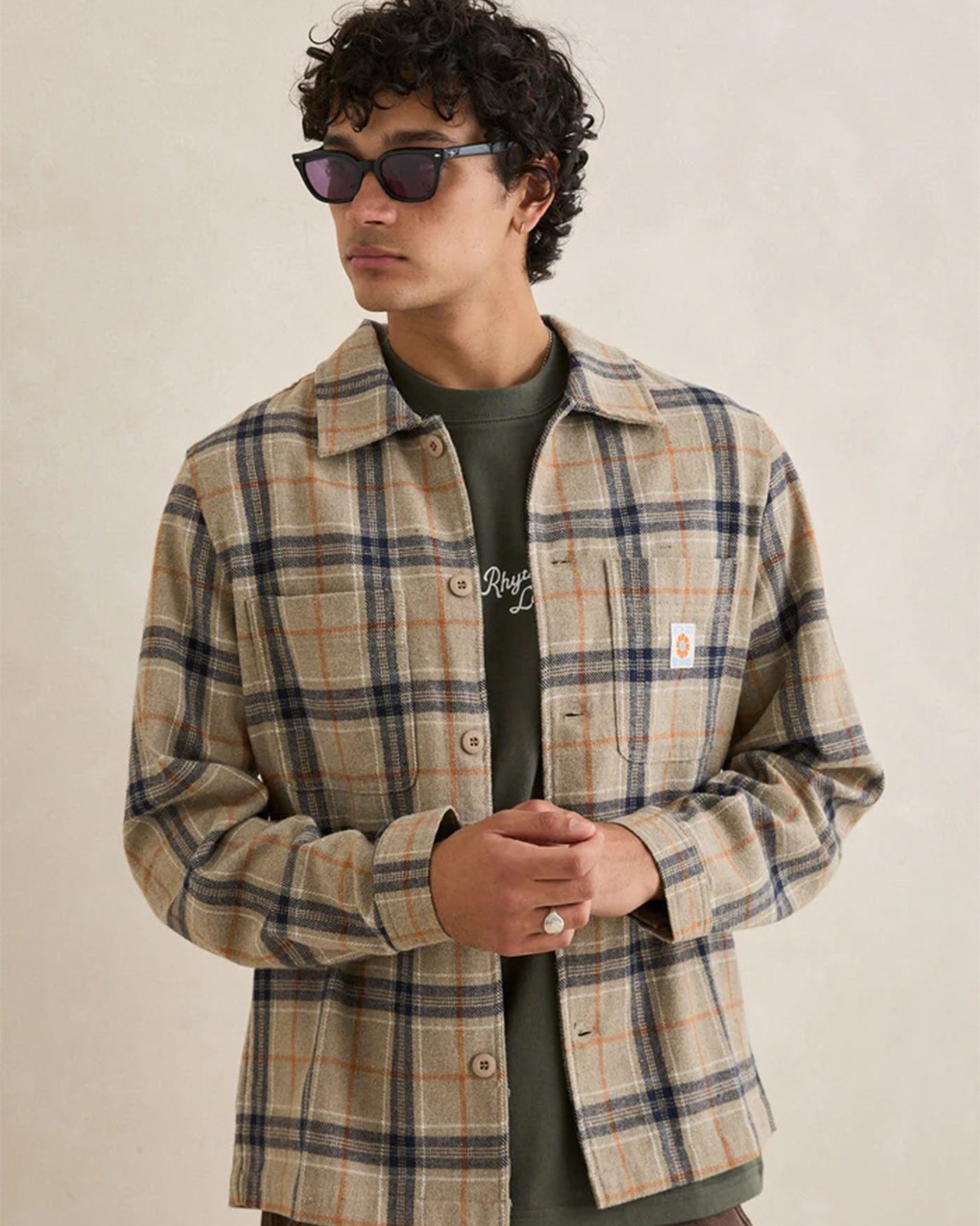 Rhythm Oscar Check Long Sleeve Shirt - Stone