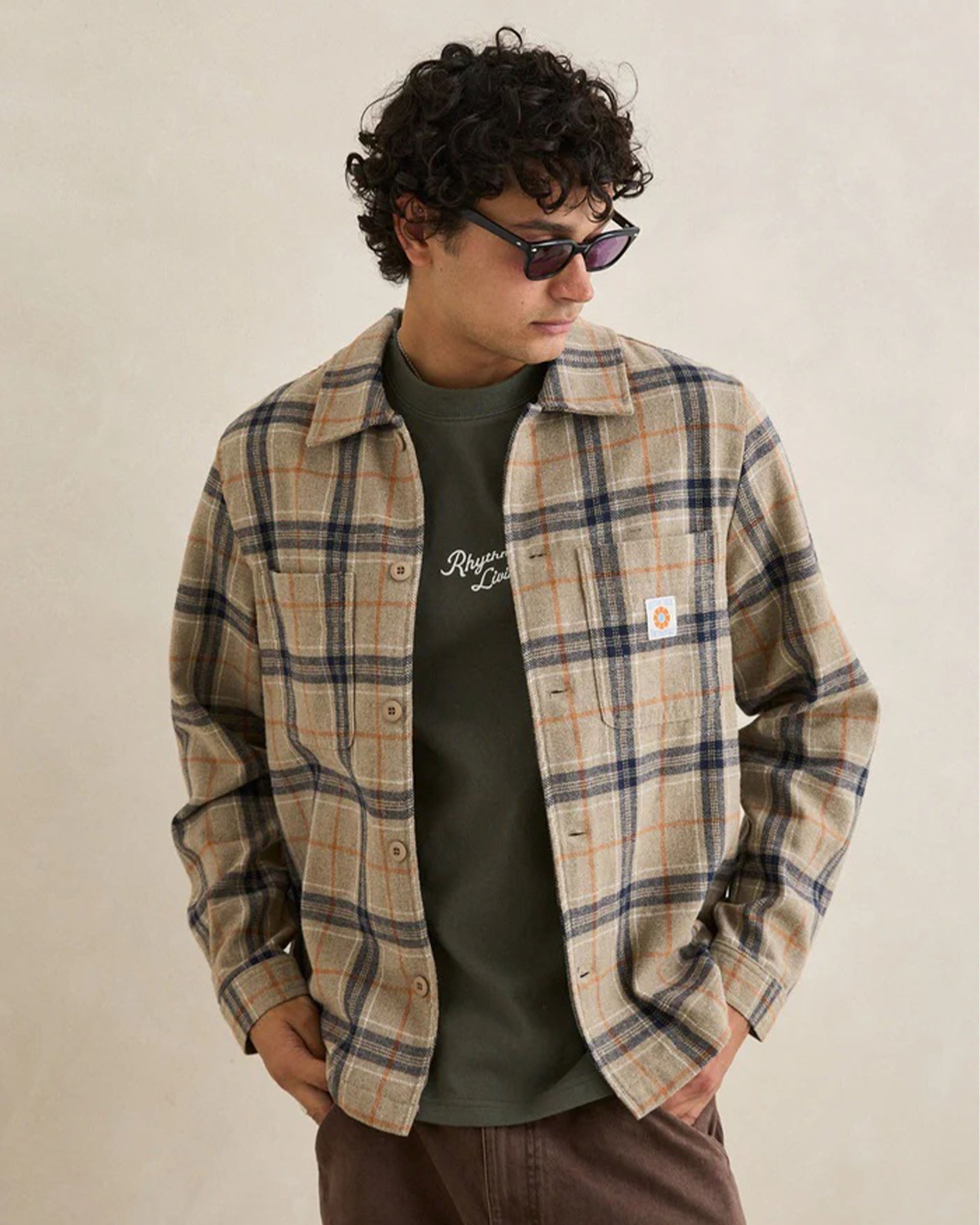 Rhythm Oscar Check Long Sleeve Shirt - Stone