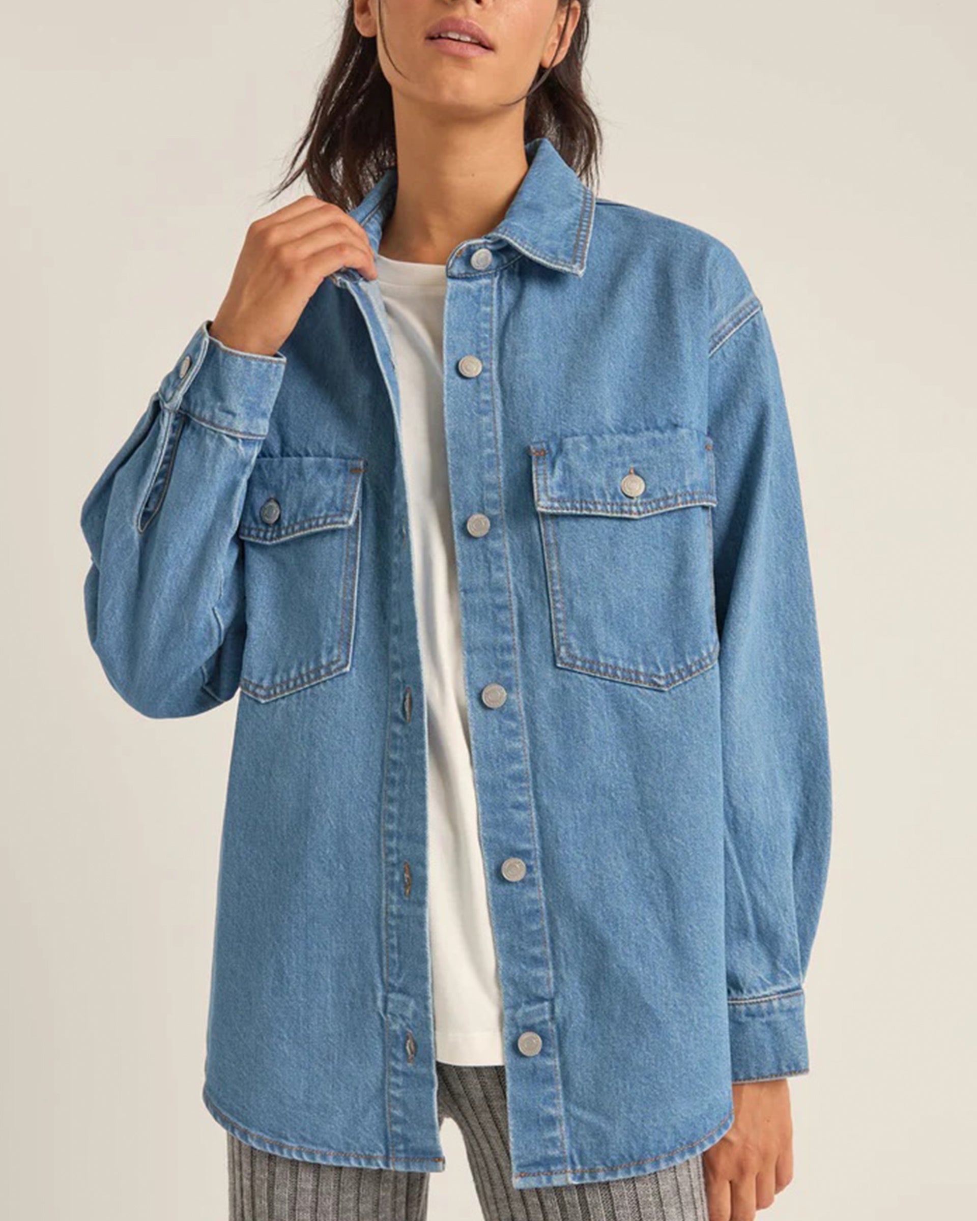 Rhythm Women's Oversized Denim Shacket - Washed Blue