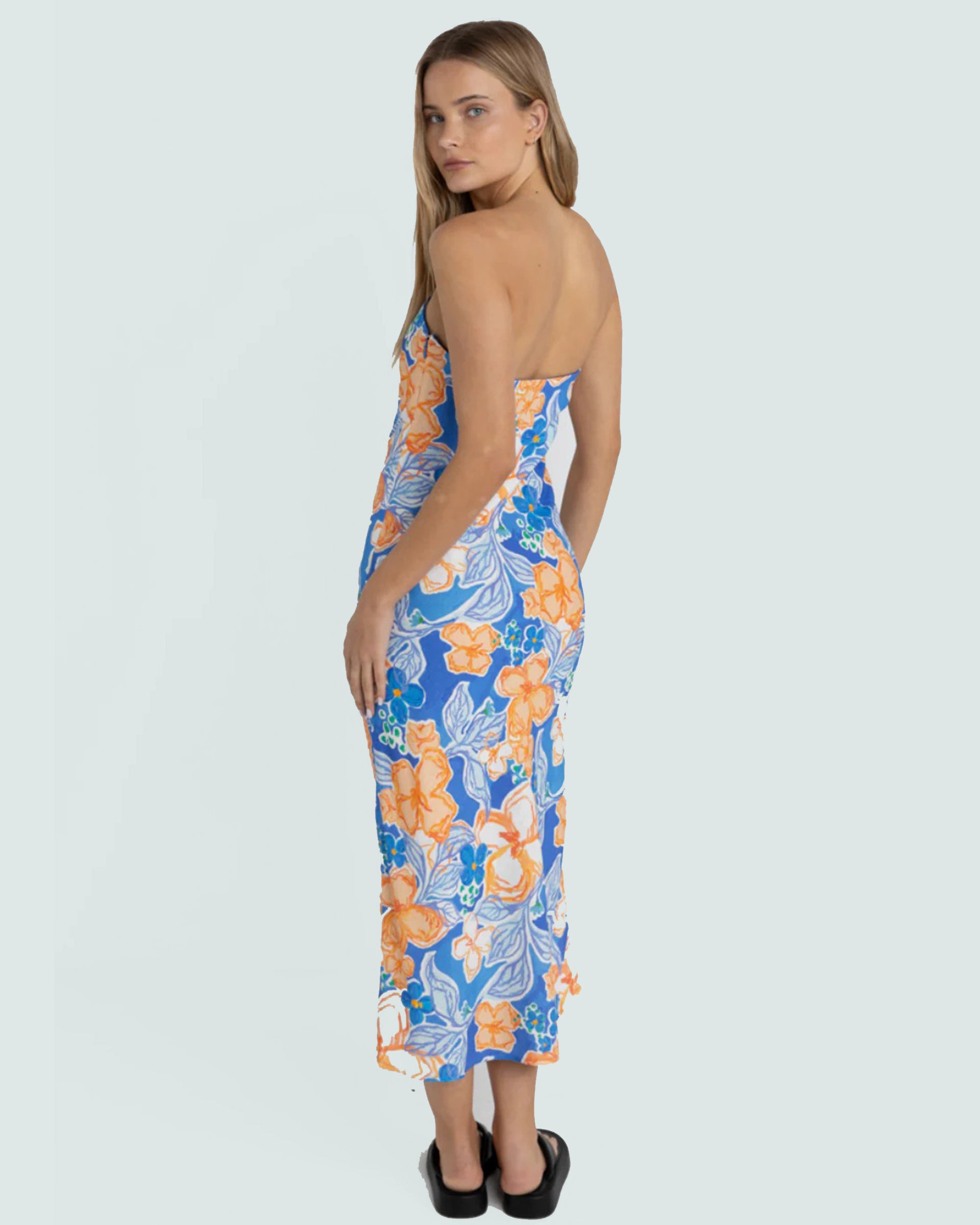 Paradise Floral Bias Midi Dress - Blue – Jack's Surfboards